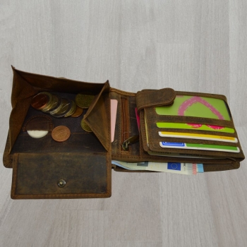 flevado Herren Geldbörse 100 % Büffel Leder mit RFID Schutz Querformat (braun)